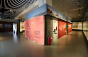 Multiple Lightbox walls with various Asian cultural graphics.